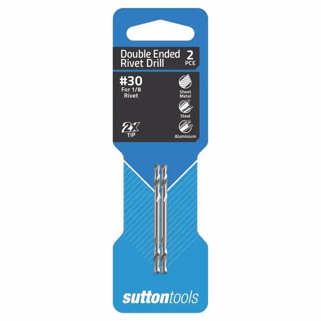 Sutton Tools double-ended rivet drill bit set in blue packaging on a white background