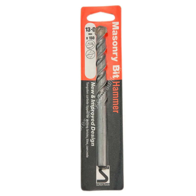 Masonry Bit Hammer with a 13 mm x 150 mm drill bit, packaged in a black and orange cardboard sleeve.