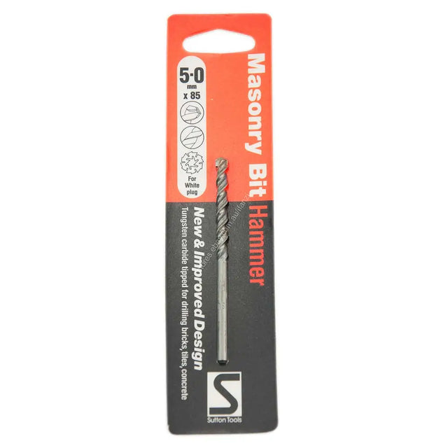 A masonry bit hammer with a twisted steel bit and a small hammer handle, mounted on a retail card. The card is orange and black with white text, and the brand 'Button Tools' is visible at the bottom.