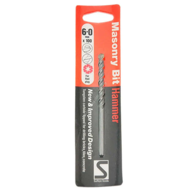 A pack of 100 Sullivan Tools 6-0 masonry bits in red coated steel, presented in its original retail blister packaging against a white background.