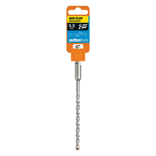Sutton Tools SDS Plus Masonry 5.5mm drill bit with an orange and black retail header card, shown vertically on a white background.