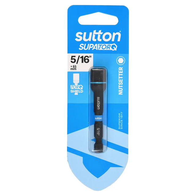 Sutton SupaTor Q 5/16" Nutsetter tool bit in its original blue and white retail blister packaging.