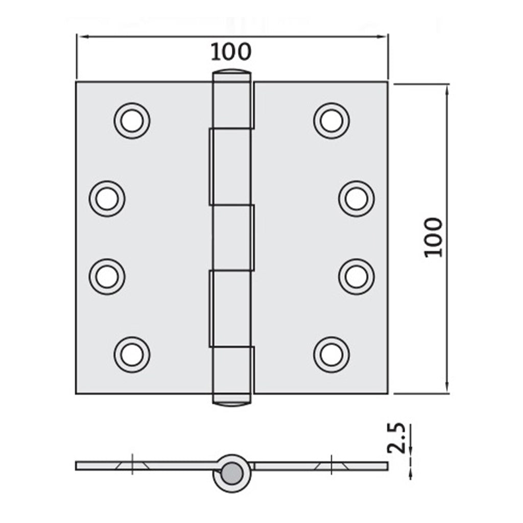 Trio Door Butt Hinge 100X100X2.5mm Fixed Pin Stainless Steel R1 - 1100F20