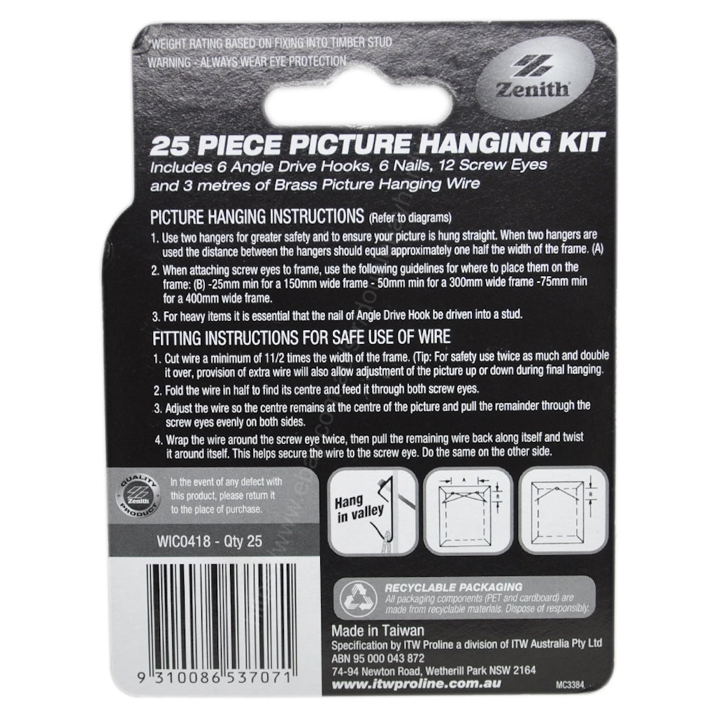 ZENITH 25 Piece Picture Hanging Kit 4.5KG WIC0418