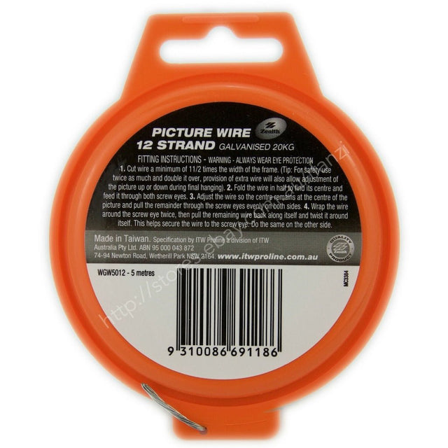 ZENITH 5 Metres Galvanised Picture Wire 12 Strand 20 KG WGW5012