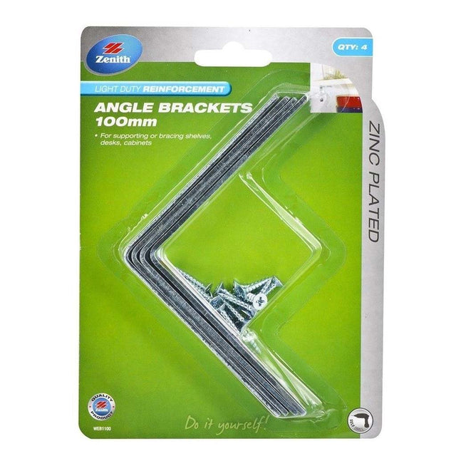 Zenith Light Duty Reinforcement Angle Brackets Zinc 22mmX100mm WEB1100