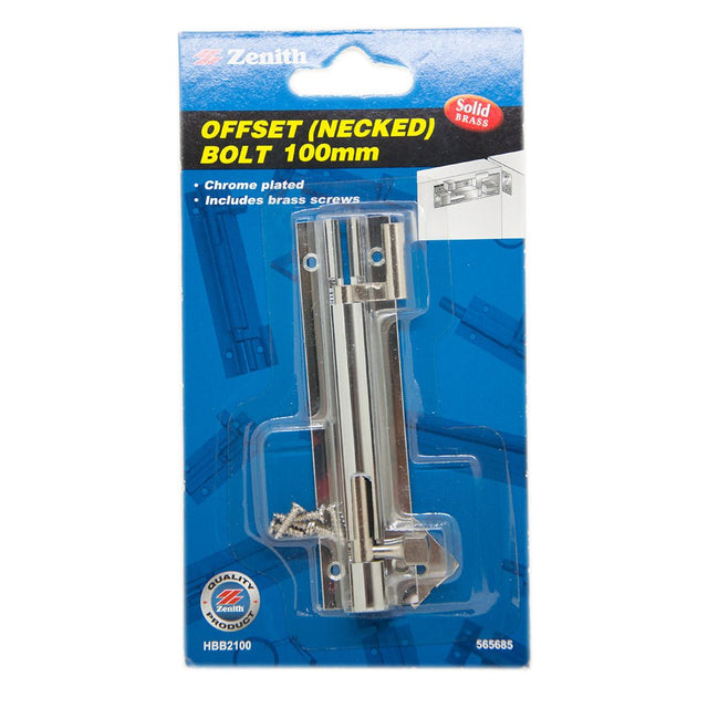 Zenith Offset(Necked) Bolt 100mm Solid Brass Chrome Plated HBB2100