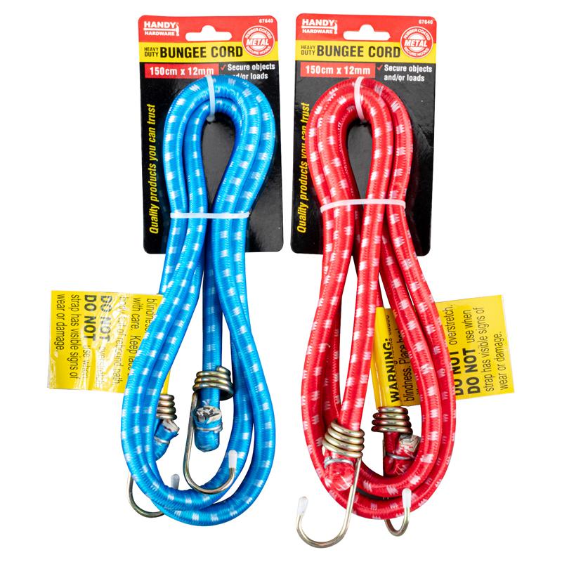1 Piece Red or Blue HANDY HARDWARE Heavy Duty Bungee Cord 150cm x 12mm 67640 - Double Bay Hardware