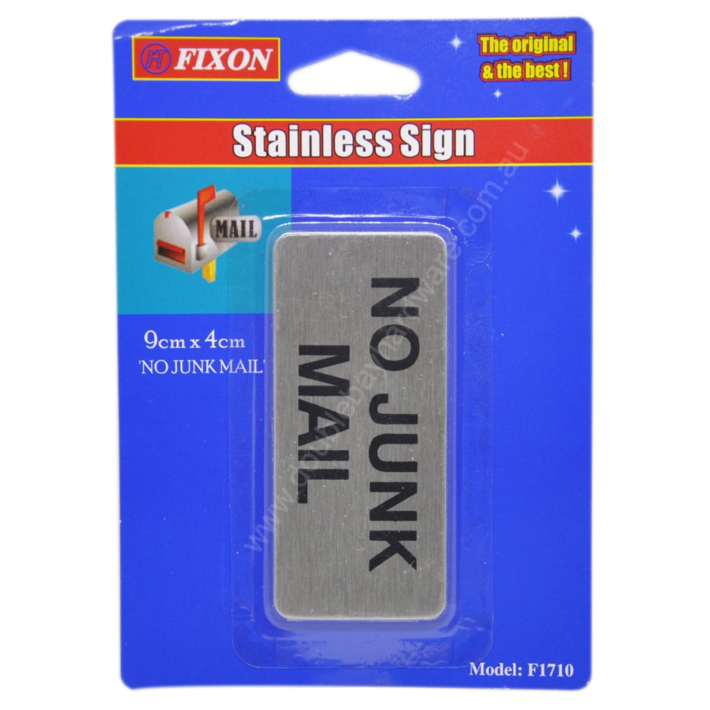Fixon Stainless Adhesive Sign No Junk Mail 90x40x2mm