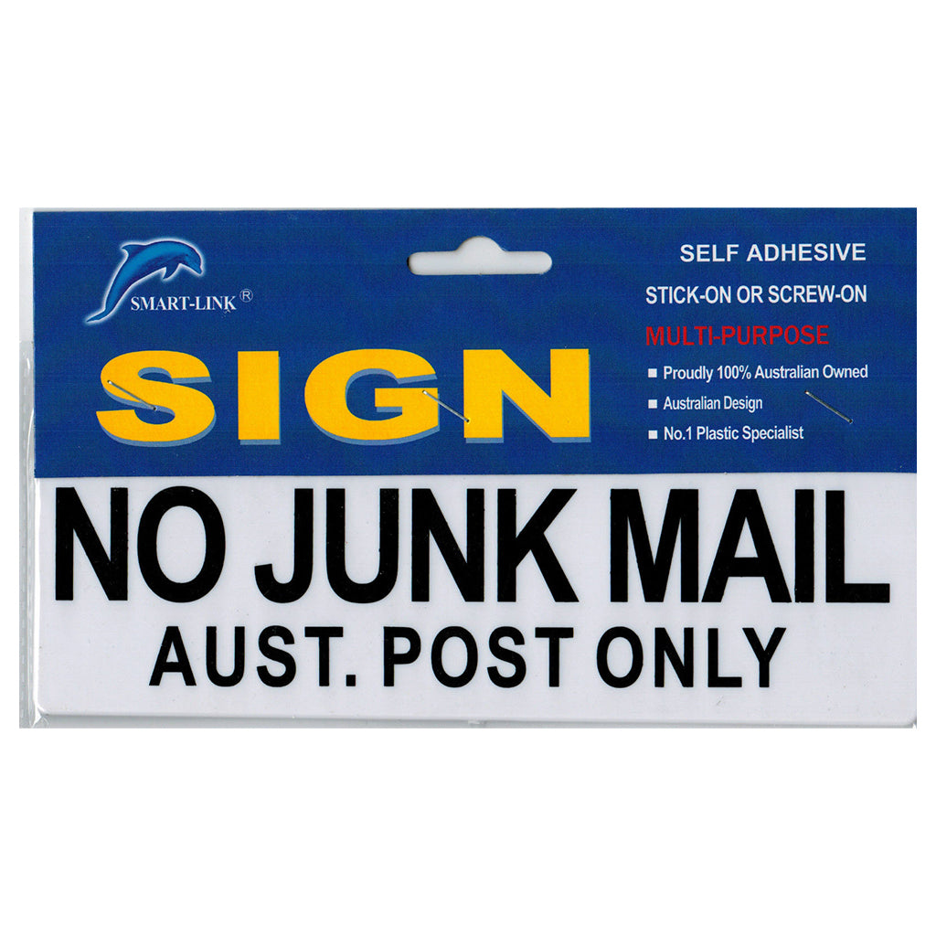 Plastic Self Adhesive Sign No Junk Mail AUST POST ONLY 200x60x2mm