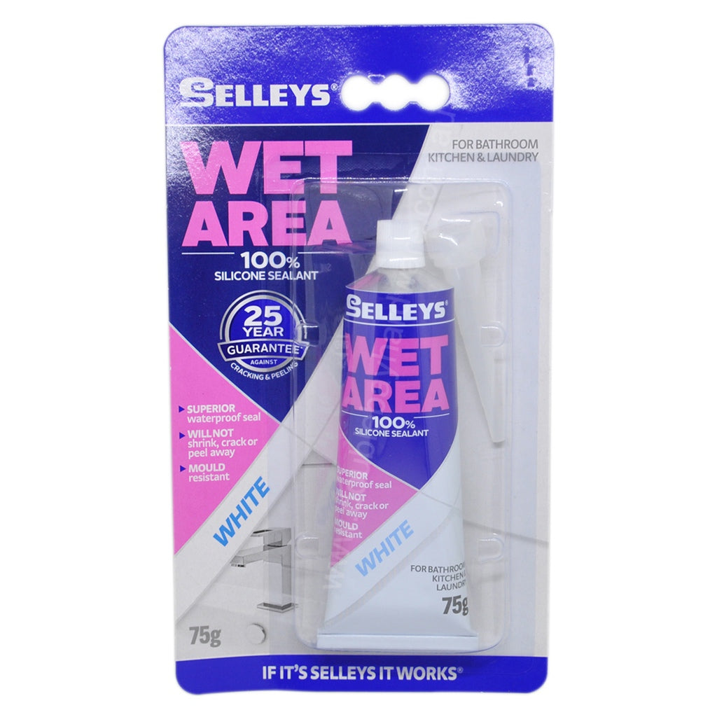 SELLEYS Wet Area Silicone Sealant For Bathroom,Kitchen,Laundry 75g White WAW 75G