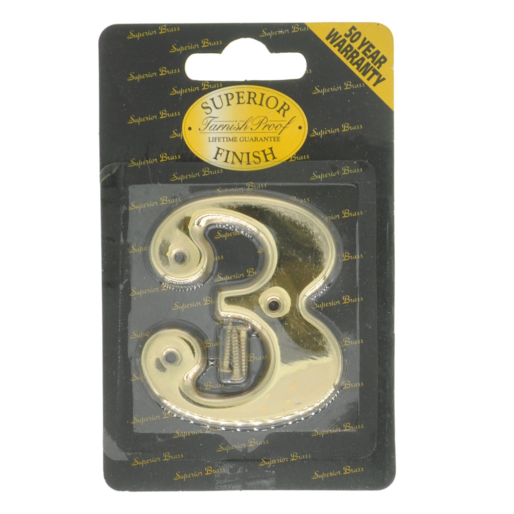 75mm brass house number 3