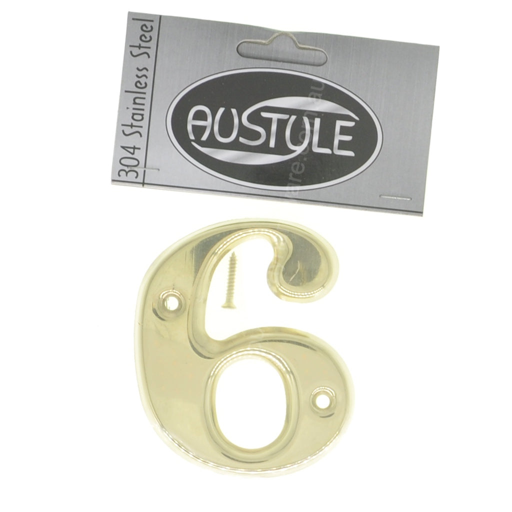 75mm brass house number 6