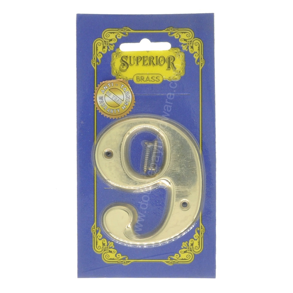 75mm brass house number 9