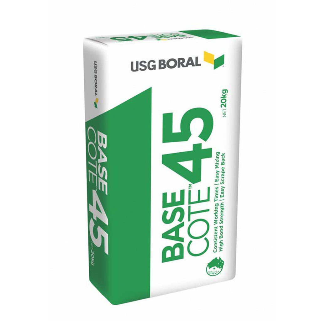 USG Boral BaseCote 45 is a plaster based setting type compound formulated for bedding of plasterboard joints, angles & fasteners.
