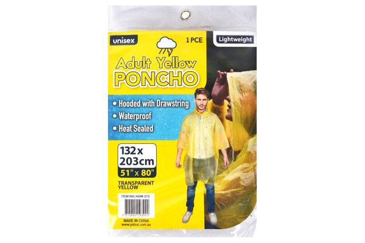 Adult Transparent Yellow Poncho 132x203cm HOM-273 - Double Bay Hardware