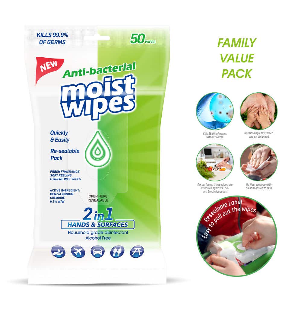 Antibacterial Wet Wipes 2 in 1 Hands and Surfaces 50 Wipes DUR5560 - Double Bay Hardware