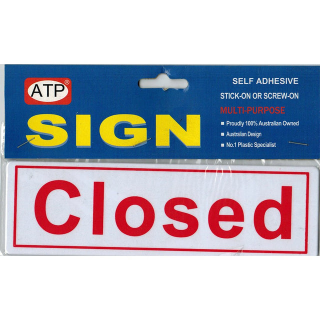 ATP Plastic Self Adhesive Closed Sign Red 200x60x2mm