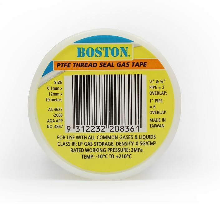 BOSTON Standard Density Yellow Gas Tape 12mmX10m 208361 - Double Bay Hardware