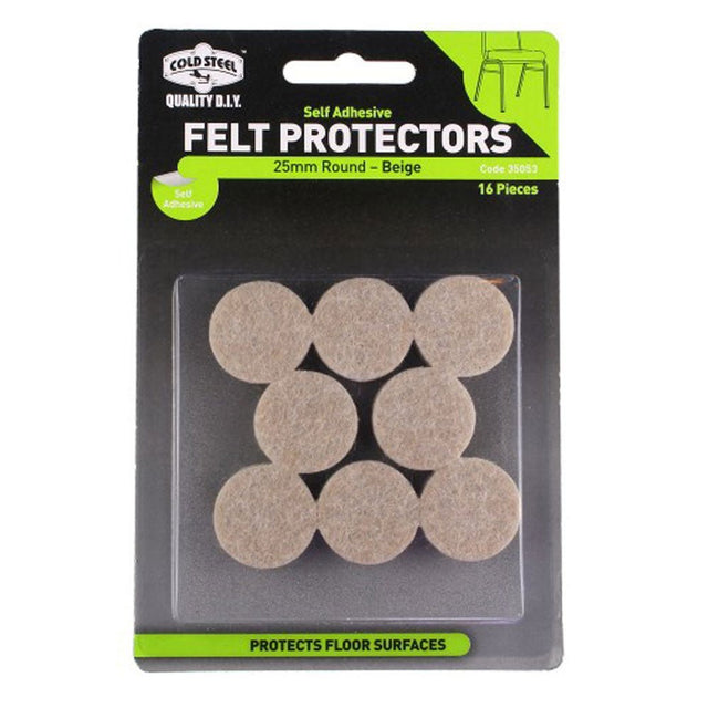 Cold Steel Beige Felt Furniture Adhesive Scratch Protector 25mm 16Pcs 35053