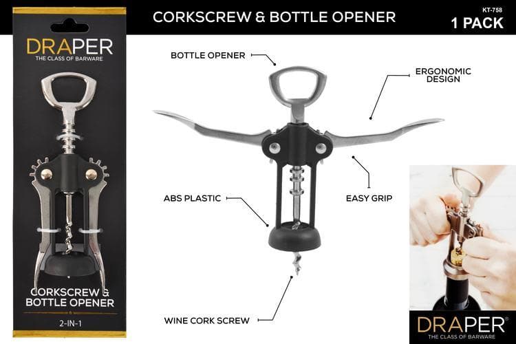 DRAPER Corkscrew and Bottle Opener KT-758 - Double Bay Hardware