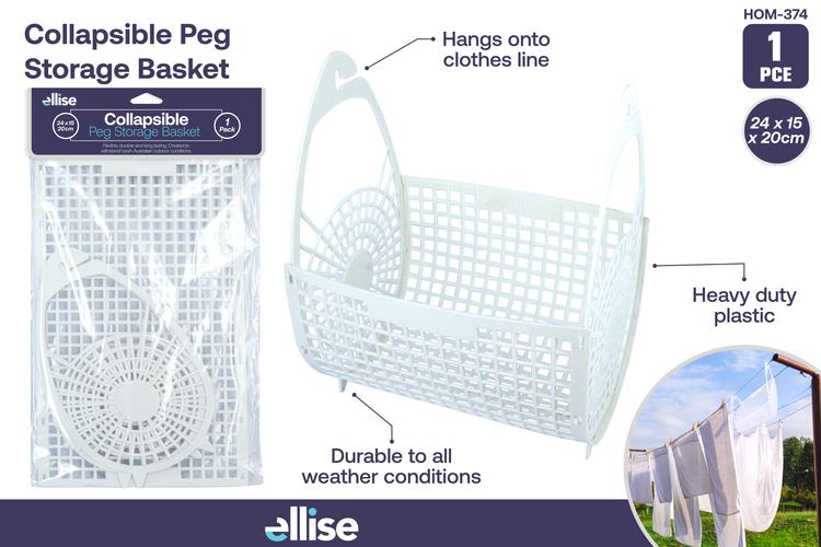 ellise Collapsible Peg Storage Basket White Plastic 24x15x20cm HOM-374 - Double Bay Hardware