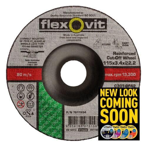 Flexovit 115x3.4x22.2mm Masonry Cutting Wheel Concrete,Brick,Stone - Double Bay Hardware