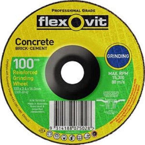 Flexovit Reinforced CutOff Wheel For Concrete Brick Cement 100x3.4x16 - Double Bay Hardware