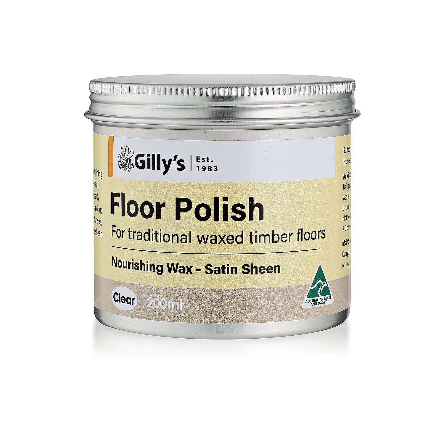 Gilly's Waxes & Polishes Floor Polish Clear 200ml FP200MLCL - Double Bay Hardware