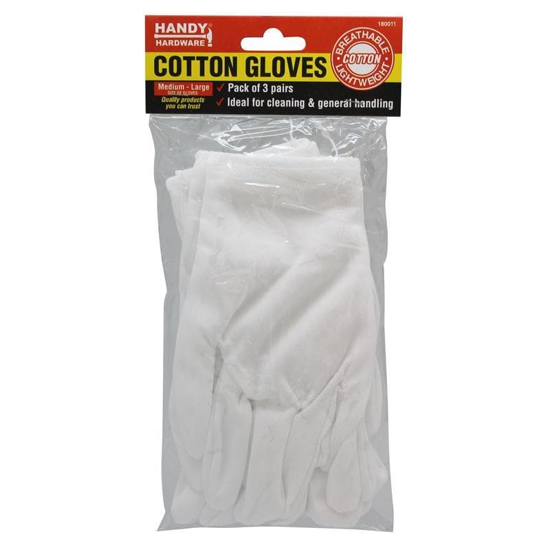 HANDY HARDWARE 3 Pairs Cotton Gloves M-L 180011 - Double Bay Hardware
