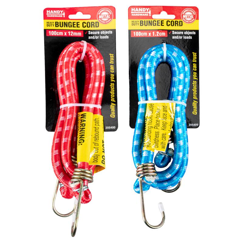 HANDY PRODUCT Heavy Duty Bungee Cord 100cm X 1.2cm Red or Blue 205400 - Double Bay Hardware
