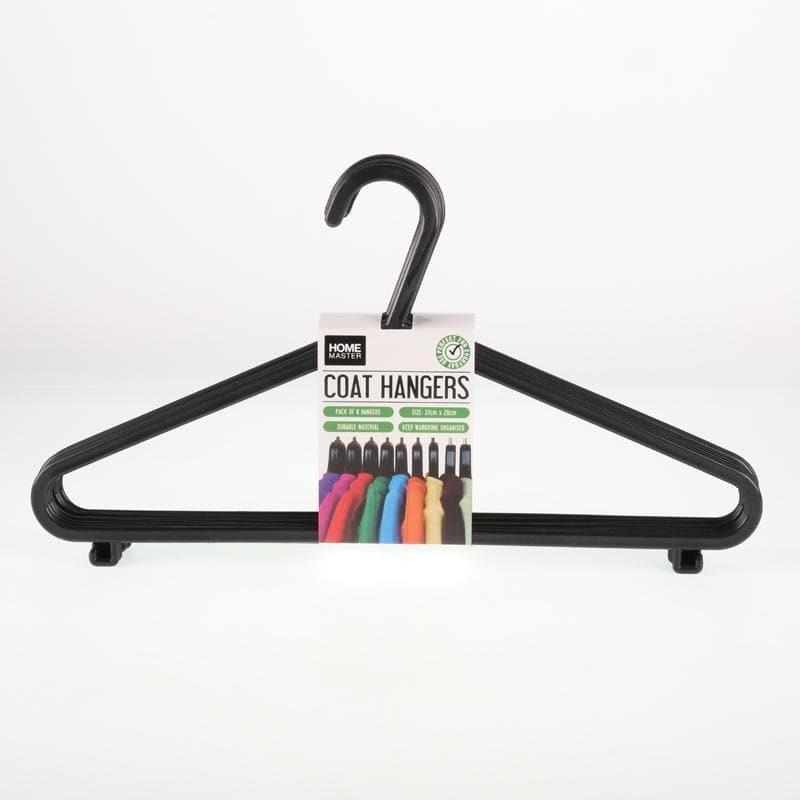 HOME MASTER Coat Hanger Plastic Black 37cm 8pcs 102990 - Double Bay Hardware