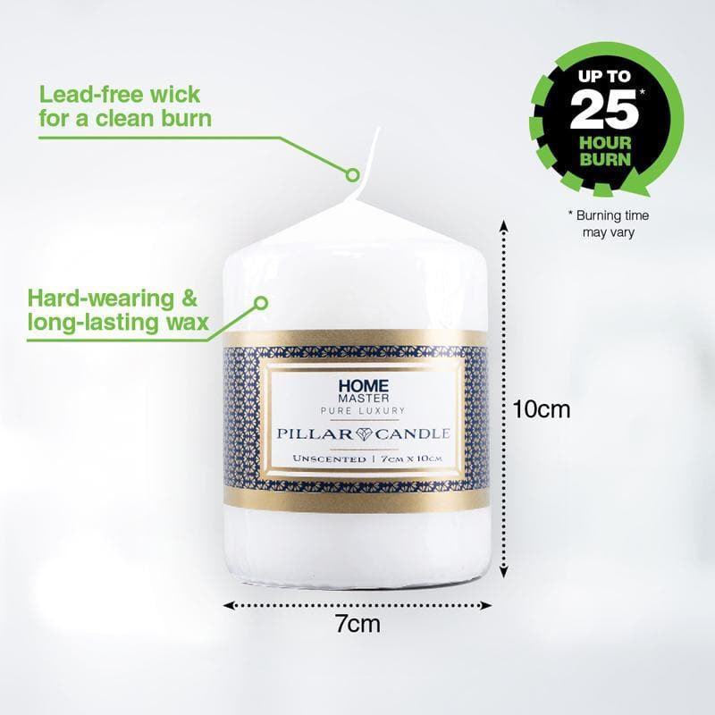 HOME MASTER Unscented Pillar Candles 25 Hours Burn Time 7x10cm 146970 - Double Bay Hardware