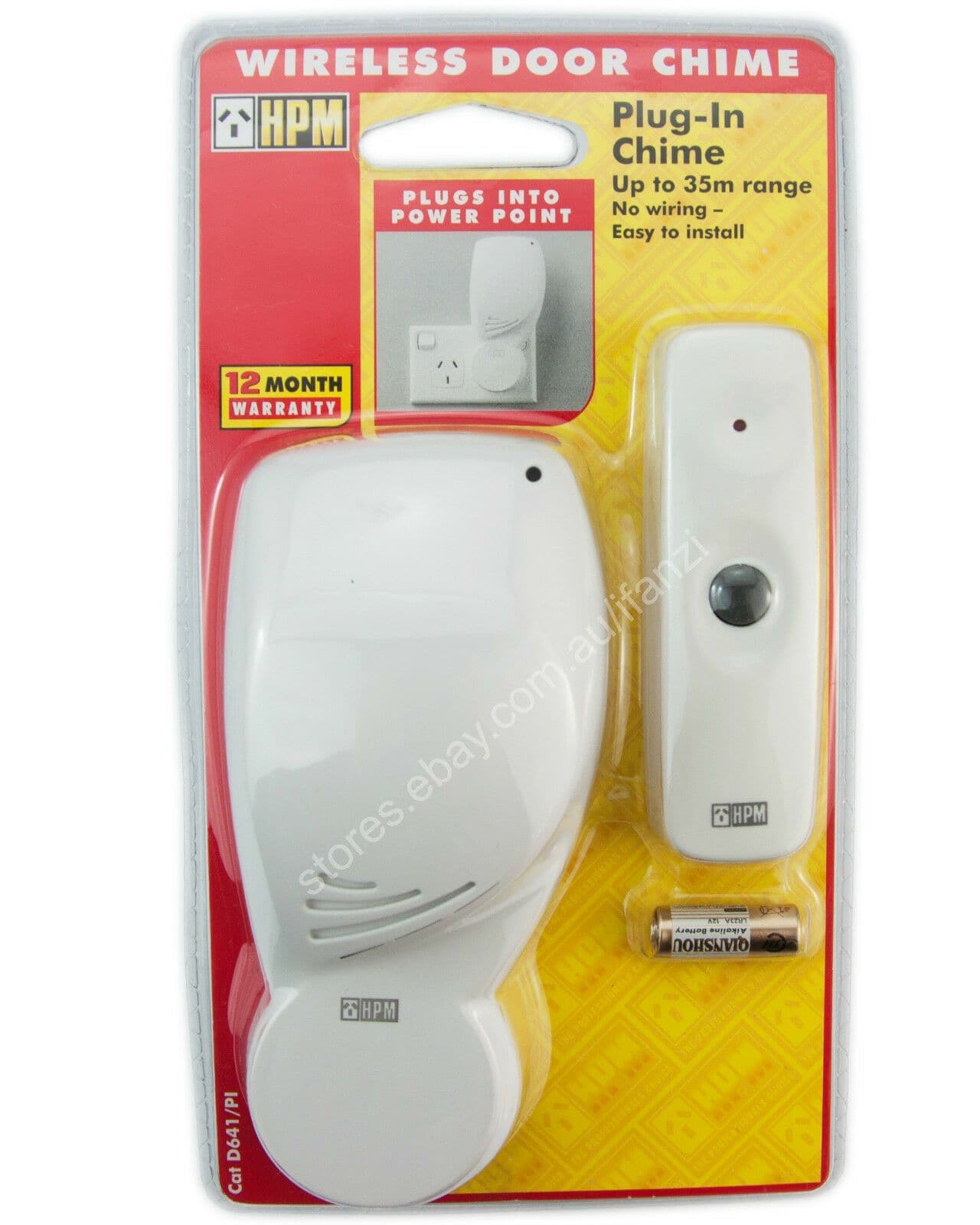 HPM Power Operated Plug In Wireless Door Chime Up to 35 metres Range D641/PI - Double Bay Hardware