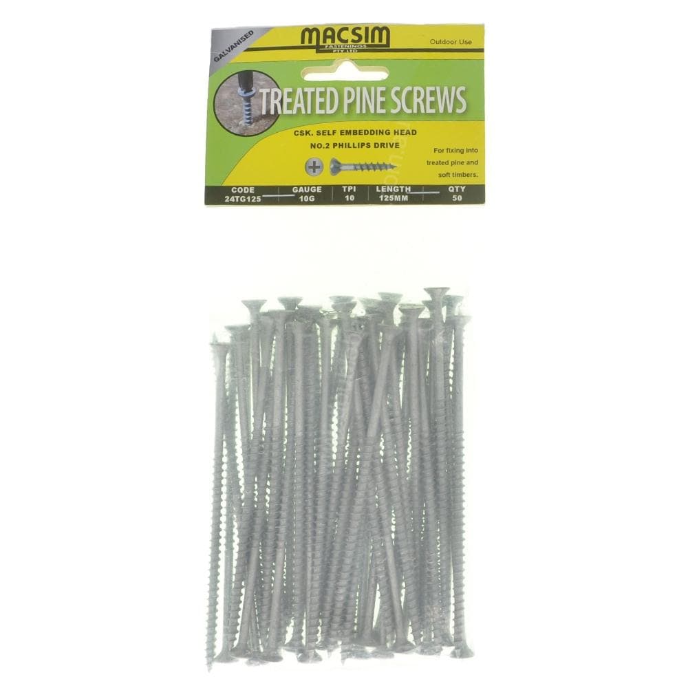 MACSIM 10G-10x125mm Countersunk TREATED PINE Screw Galvanised 24TG125 - Double Bay Hardware
