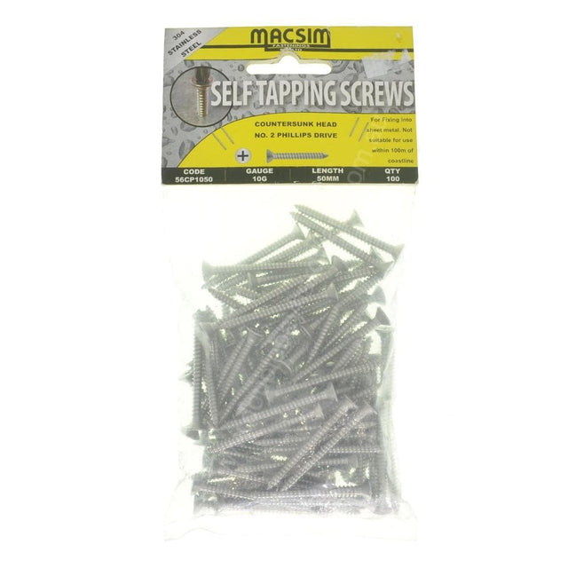 MACSIM 10Gx50mm Countersunk SELF TAPPING Screw Stainless Steel 56CP1050