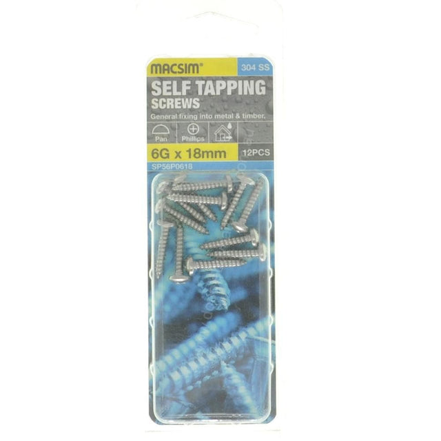 MACSIM 6Gx18mm PAN HEAD SELF TAPPING Screws Phillips Stainless Steel SP56P0618