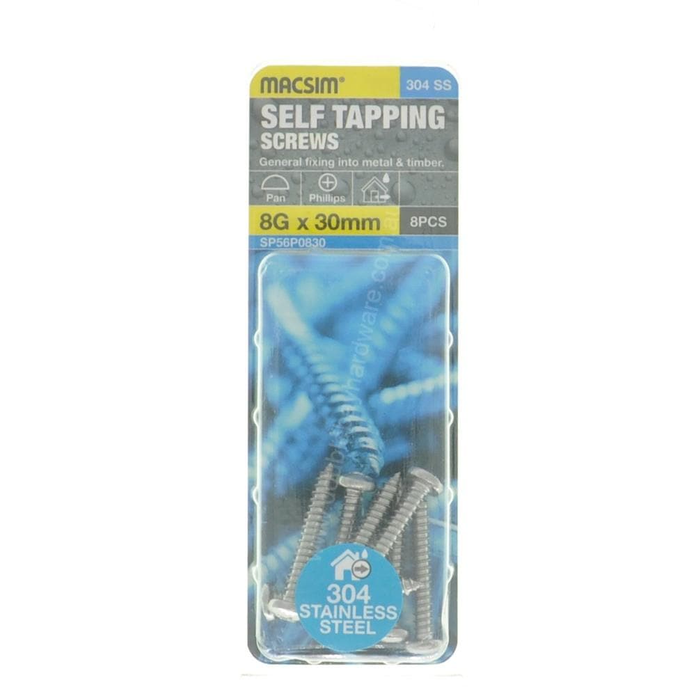 MACSIM 8Gx30mm PAN HEAD SELF TAPPING Screws Philips Stainless Steel SP56P0830 - Double Bay Hardware
