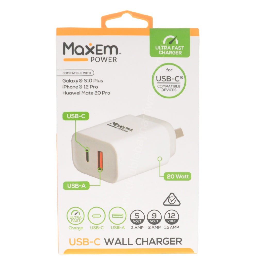 MaxEm USB - A & USB - C Ultra Fast Phone Charger 20W ELS - 0528