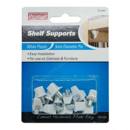 Prestige Shelf Supports 5mm 12 Units White Plastic With Steel Pin O904929 - Double Bay Hardware