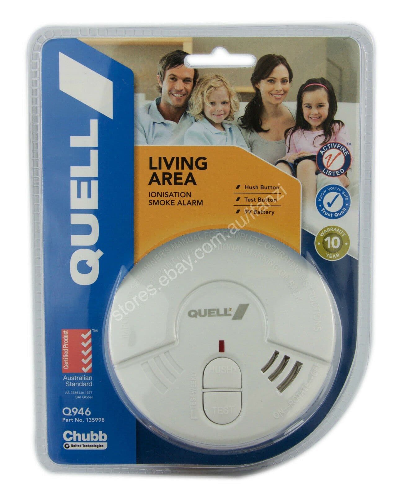 Quell Living Area Ionisation Smoke Alarm Hush Button, Test Button 9V 135998 - Double Bay Hardware