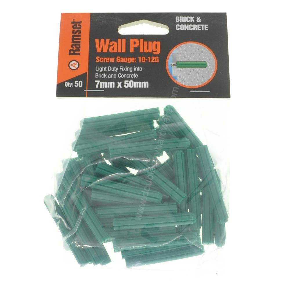 Ramset Wall Plug Green 7x50mm For 10-12 Gauge Screw WPG750/B50 - Double Bay Hardware