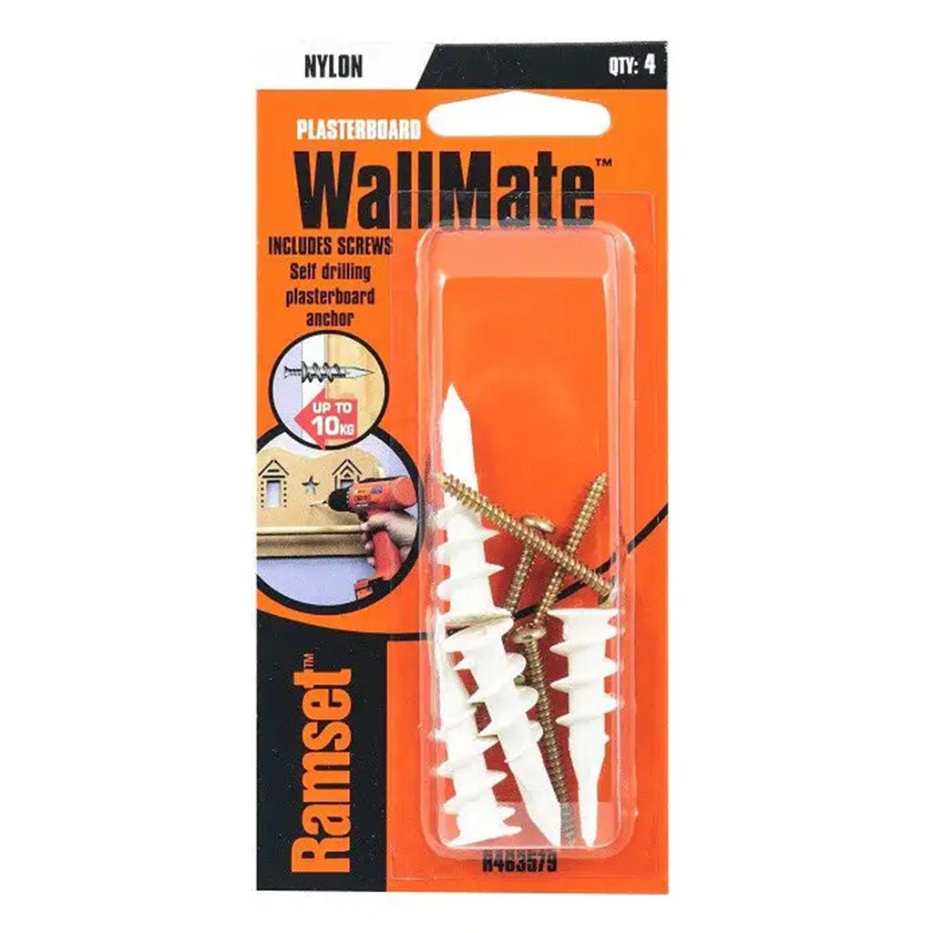 Ramset WallMate Nylon Plasterboard Anchor With Screws 10kg 4Pcs R463579