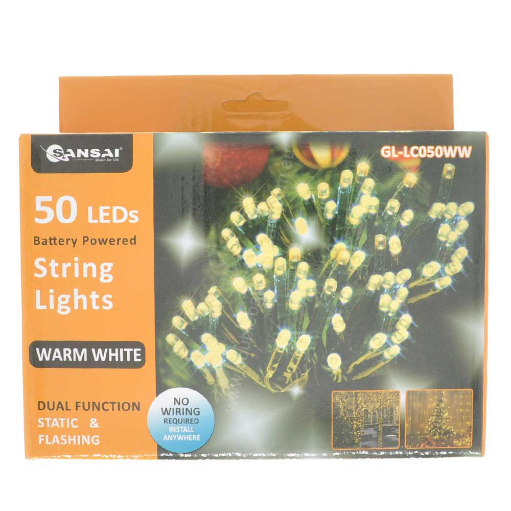 SANSAI LED String Party Lights 50LEDs Warm White Battery Powered GL-LC050WW - Double Bay Hardware