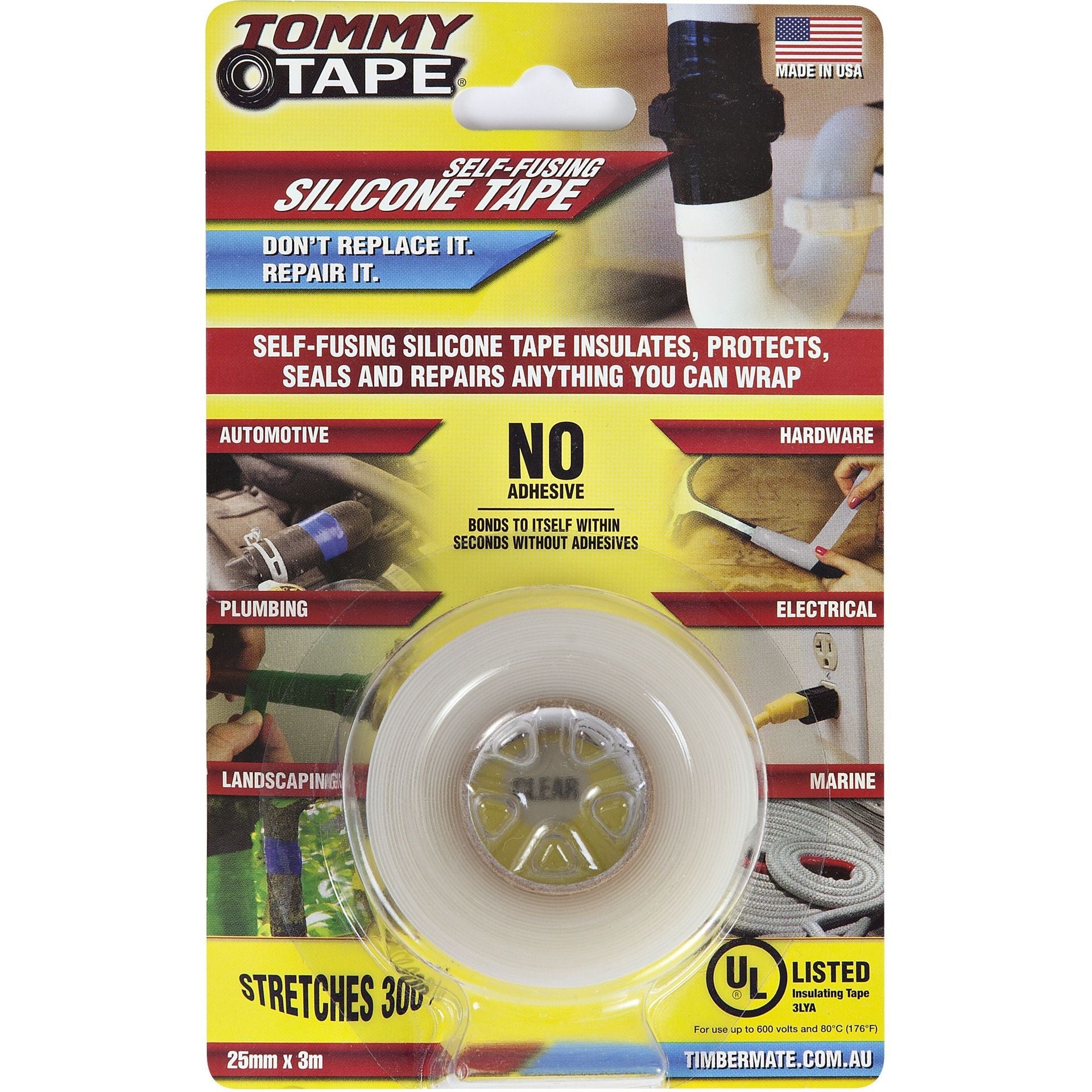 TOMMY TAPE Self-Fusing Silicone Tape Clear 25mmX3m TTCL - Double Bay Hardware