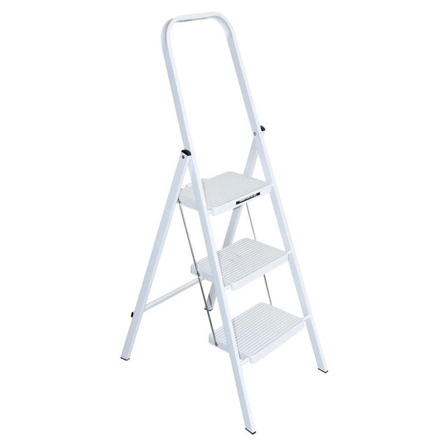 WERNER 3 Step Steel Ladder White 100kg Domestic S123W - 4AZ