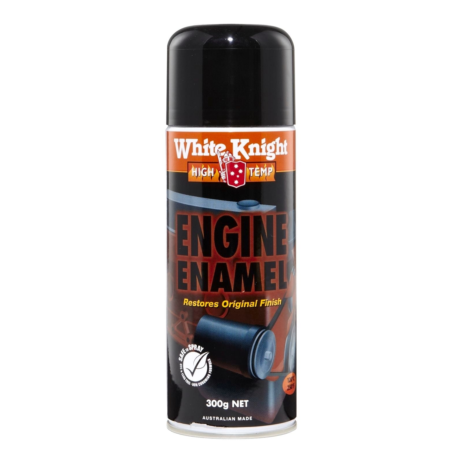 White Knight Flat Black Hi Temp Engine Enamel Spray Paint 300g 395125/300GM - Double Bay Hardware