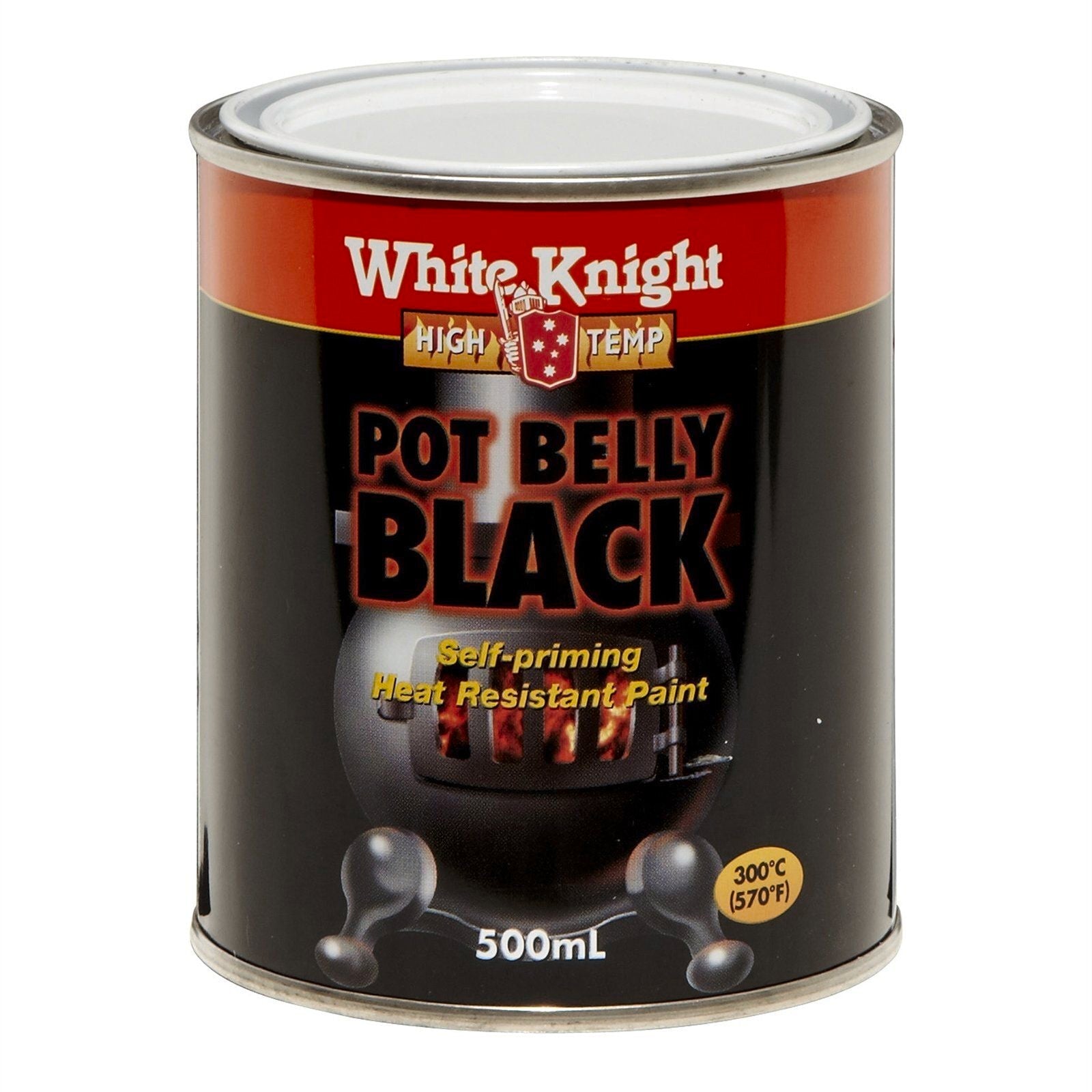 White Knight Pot Belly Black High Temp Heat Resistant Paint 500ml 395051/500ML - Double Bay Hardware