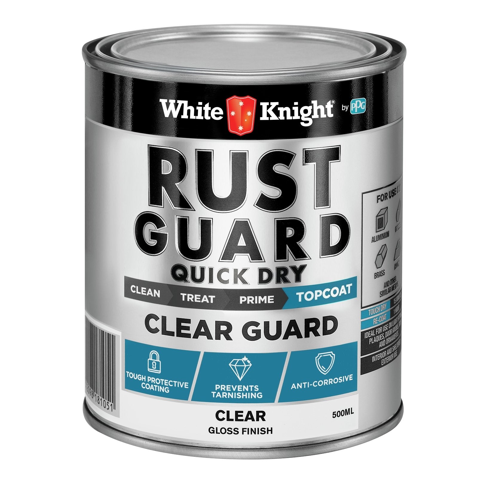 White Knight Rust Guard Clear Quick Dry Topcoat Paint 500ml 375633/500ML - Double Bay Hardware