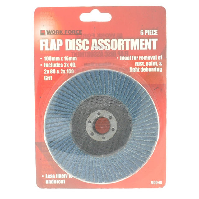 WORK FORCE Flap Disc Assortment 100mm 6Pcs 90940